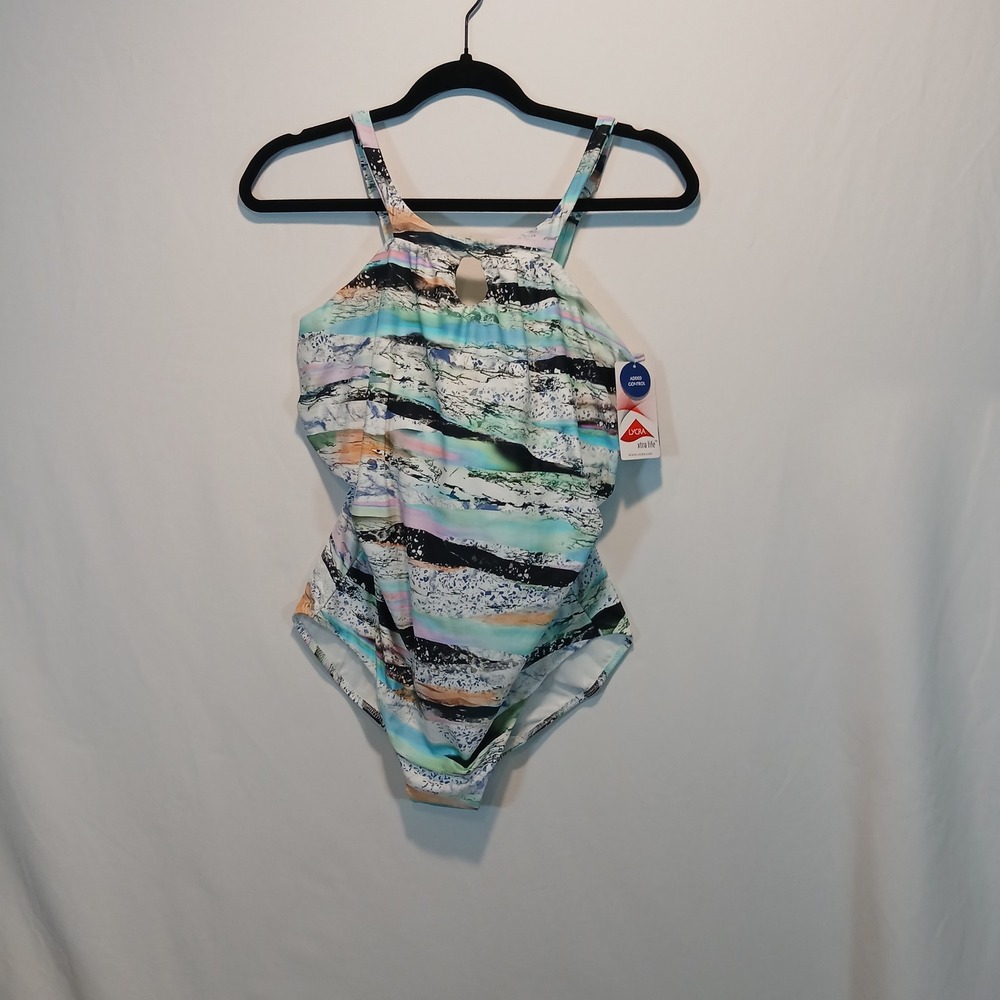 Fantasie sz 36 I NWT one piece swimsuit built i bra beach vacation 90s abstract
